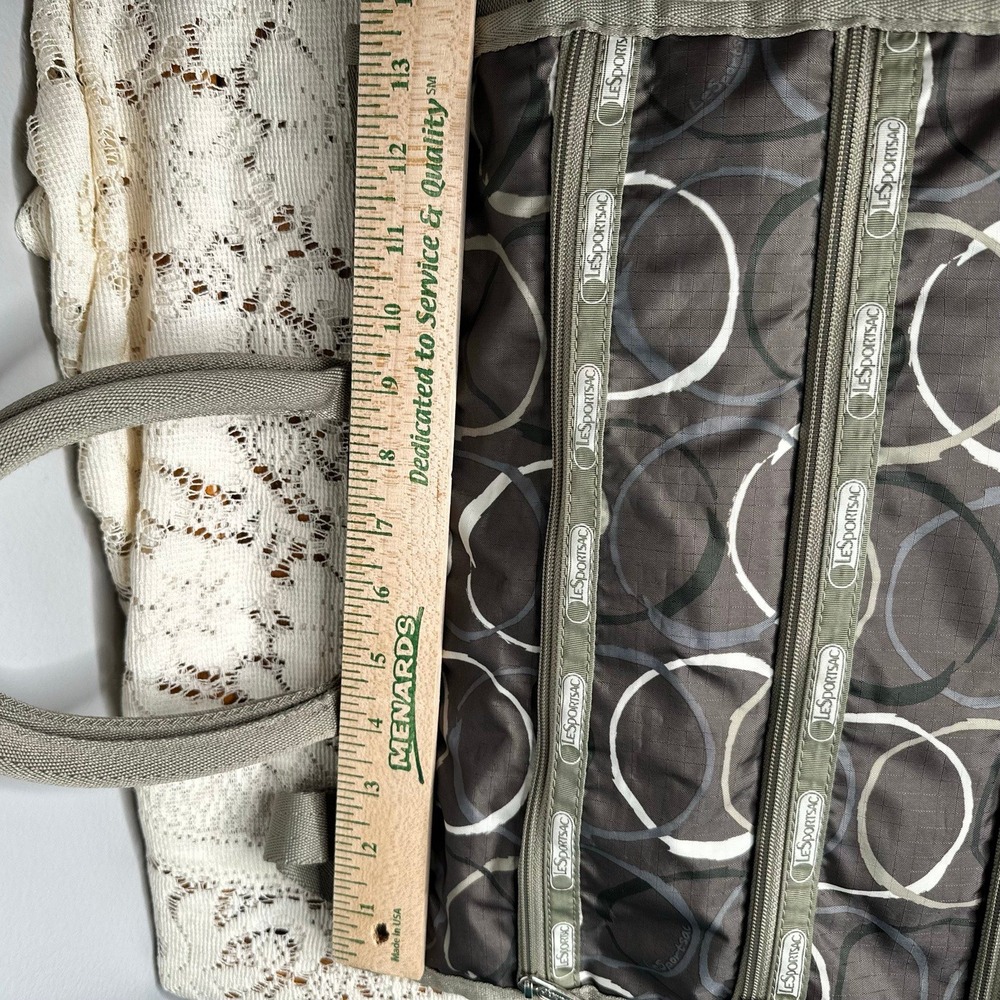Le Sportsac Foldover Tote Crossbody Circles Large Bag Neutral - Picture 9 of 13